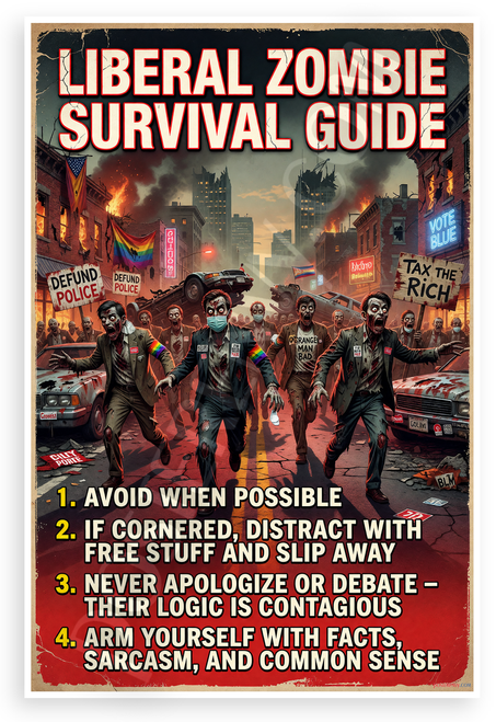 Liberal Zombie Survival Guide Satirical 12x18 US Made Poster