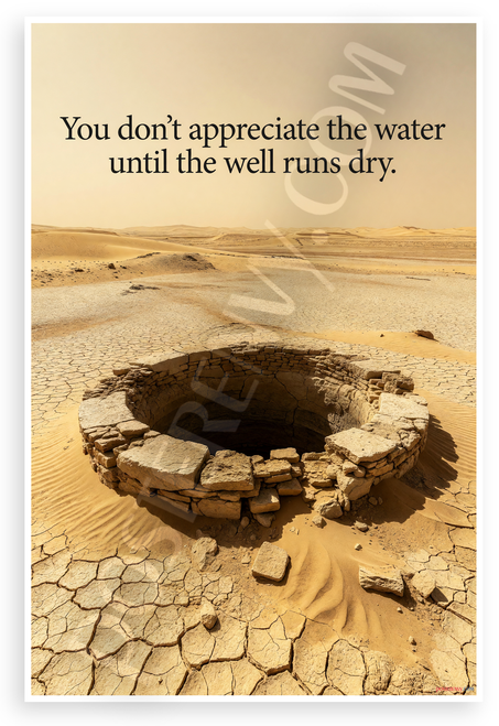 "You Don't Appreciate the Water Until the Well Runs Dry" Desert Inspirational 12x18 US Made Poster