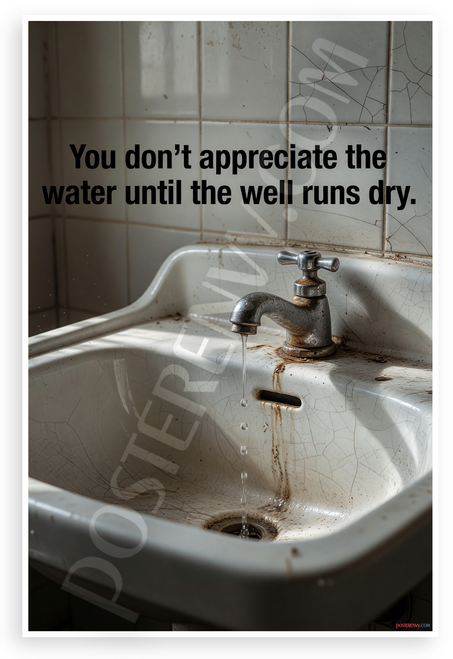 "You Don't Appreciate the Water Until the Well Runs Dry" Inspirational 12x18 US Made Poster