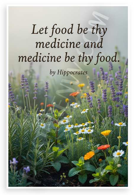 Hippocrates "Let Food Be Thy Medicine and Medicine Be Thy Food" Herbal Garden 12x18 US Made Poster