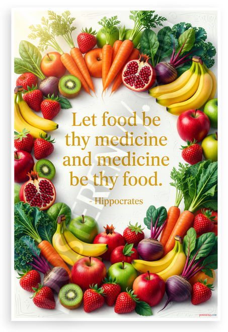 Hippocrates "Let Food Be Thy Medicine" Wellness Inspirational 12x18 US Made Poster