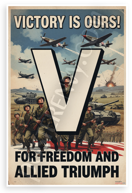 Victory Is Ours For Freedom and Allied Triumph Vintage WWII 12x18 US Made Poster