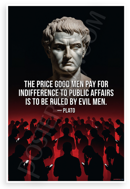 Plato 'Price Good Men Pay for Indifference' Inspirational 12x18 US Made Poster