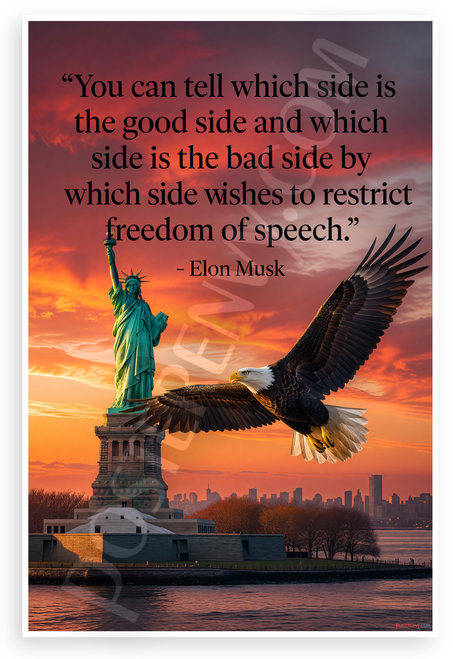 Elon Musk 'Freedom of Speech' Quote Statue of Liberty Eagle 12x18 US Made Poster