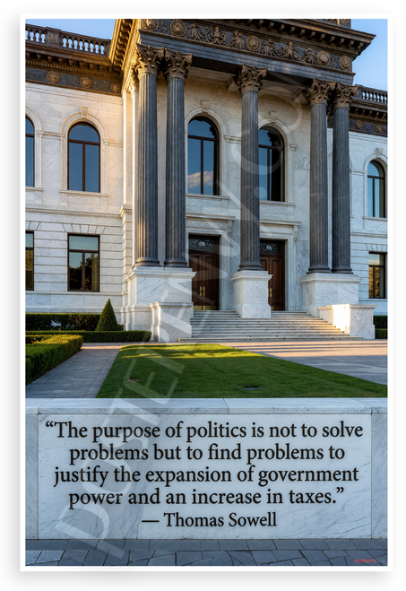 Thomas Sowell 'Purpose of Politics Not to Solve Problems' Quote 12x18 US Made Poster