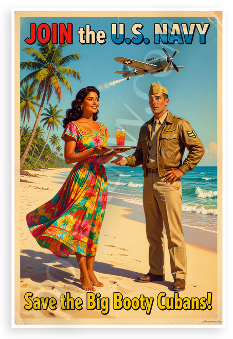 Join the U.S. Navy Save the Big Booty Cubans! Vintage Recruiting 12x18 US Made Poster
