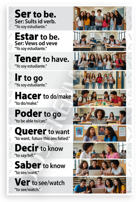Spanish Verbs Ser Estar Tener Ir Educational 12x18 US Made Poster