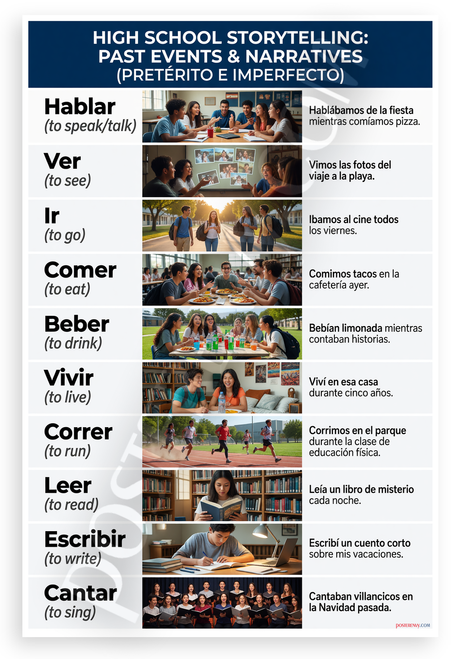 High School Spanish Past Tense Verbs Preterite Imperfect Educational 12x18 US Made Poster