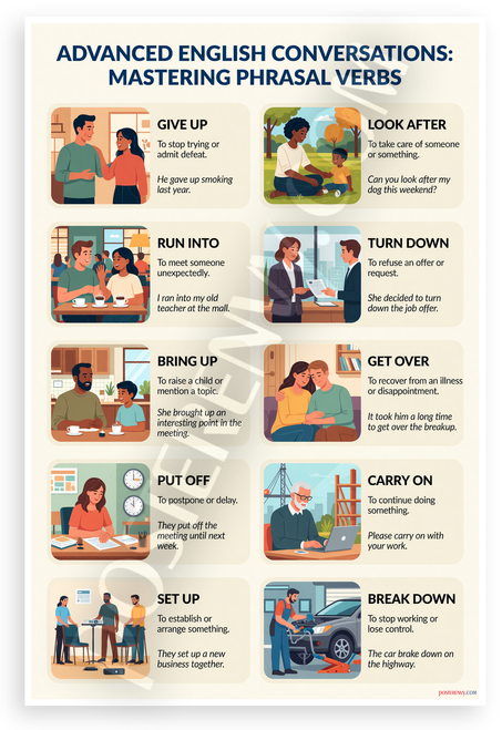 Advanced English Conversations Mastering Phrasal Verbs Educational 12x18 US Made Poster