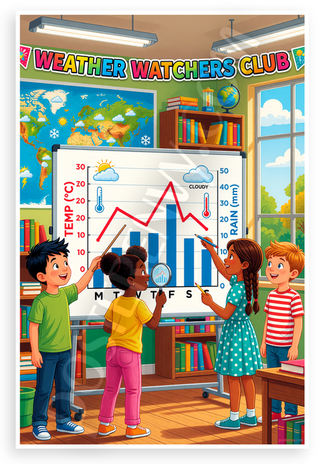 Weather Watchers Club Kids Graphing Data Educational 12x18 US Made Poster