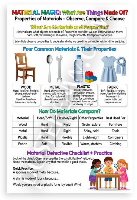 Material Magic Properties of Materials Educational 12x18 US Made Poster