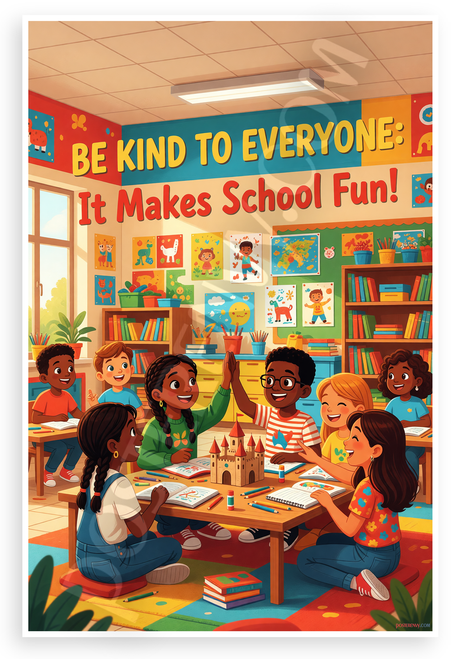 "Be Kind to Everyone: It Makes School Fun!" Classroom Motivational 12x18 US Made Poster