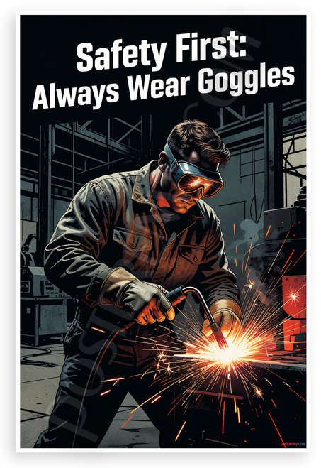 Safety First Always Wear Goggles Welding Worker Safety 12x18 US Made Poster