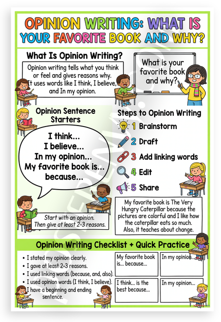 Opinion Writing Favorite Book and Why Educational 12x18 US Made Poster