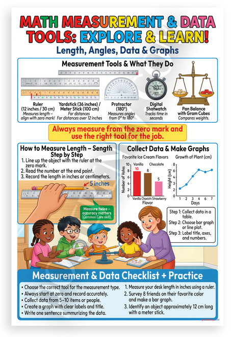 Math Measurement and Data Tools Explore and Learn Educational 12x18 US Made Poster