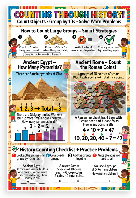 Counting Through History Pyramids Coins Math Educational 12x18 US Made Poster