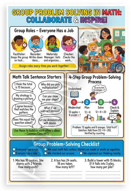 Group Problem Solving in Math Collaborate Inspire Educational 12x18 US Made Poster