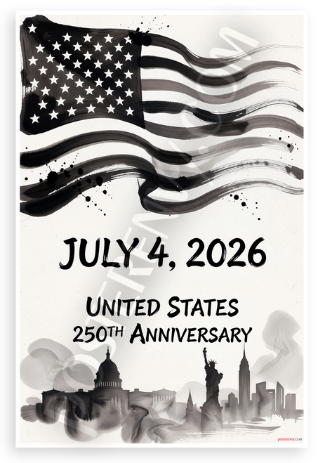 USA 250th Anniversary July 4 2026 Ink Wash Patriotic 12x18 US Made Poster