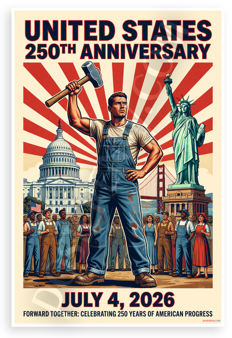 United States 250th Anniversary Forward Together WPA Style 12x18 US Made Poster