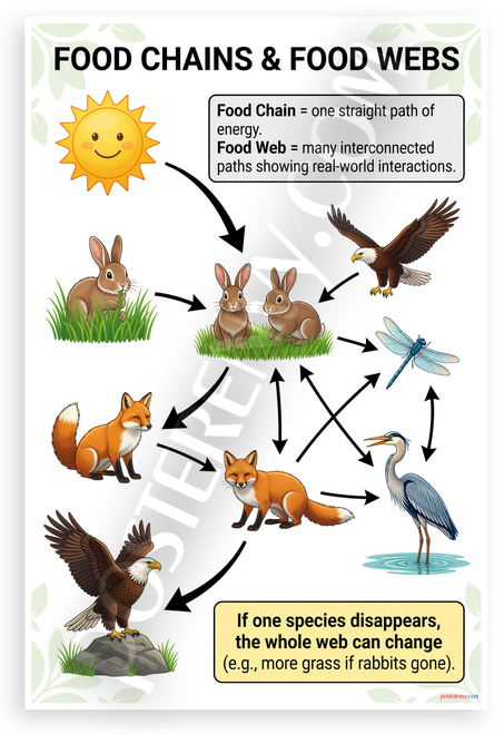 Food Chains and Food Webs Ecology Educational 12x18 US Made Poster