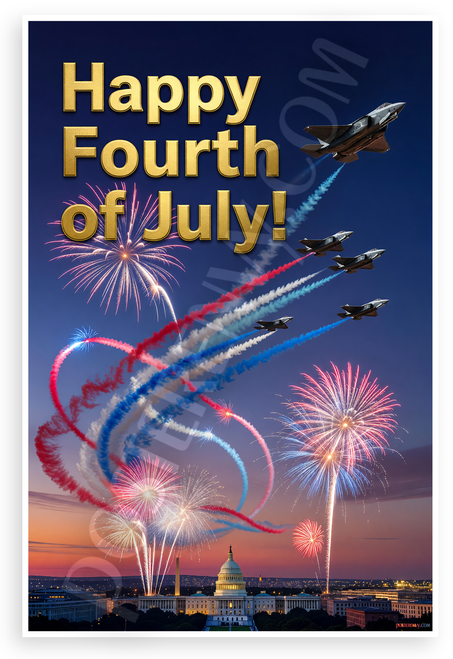 Happy Fourth of July F-35 Jets Fireworks Air Show Patriotic 12x18 US Made Poster