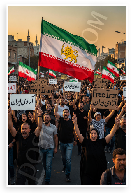 Free Iran Protest Iranian Lion Flag Crowd 12x18 US Made Poster