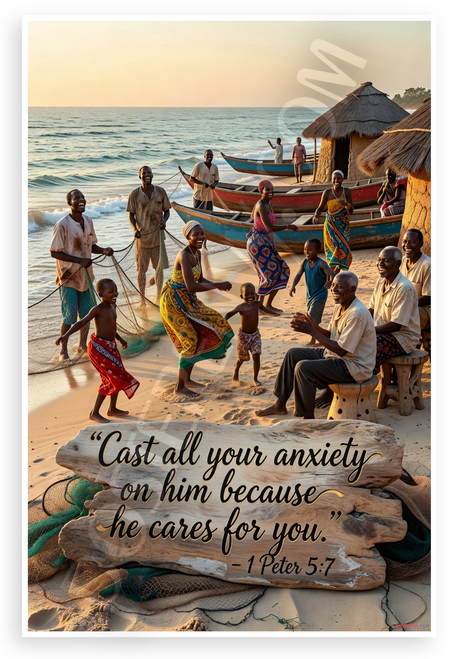 1 Peter 5:7 'Cast All Your Anxiety on Him Because He Cares for You' Inspirational 12x18 US Made Poster