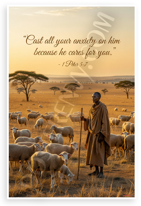 1 Peter 5:7 'Cast All Your Anxiety on Him Because He Cares for You' Inspirational 12x18 US Made Poster