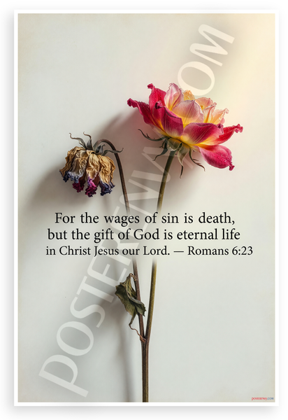 Romans 6:23 Wages of Sin Death Eternal Life Quote Inspirational 12x18 US Made Poster
