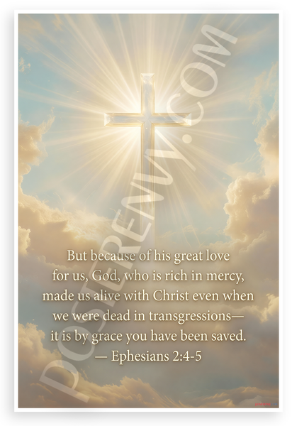 Ephesians 2:4-5 'By Grace You Have Been Saved' Christian Inspirational 12x18 US Made Poster