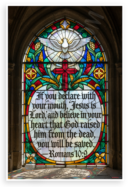 Romans 10:9 'If You Declare Jesus is Lord' Stained Glass 12x18 US Made Poster
