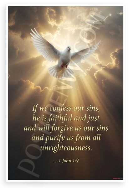 1 John 1:9 'If We Confess Our Sins He Is Faithful' Inspirational 12x18 US Made Poster