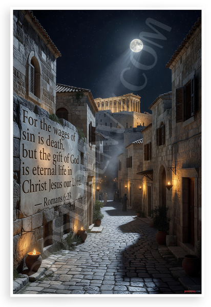 Romans 6:23 'Wages of Sin is Death but Gift of God Eternal Life' Inspirational 12x18 US Made Poster