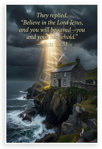 Acts 16:31 'Believe in the Lord Jesus' Bible Quote Inspirational 12x18 US Made Poster
