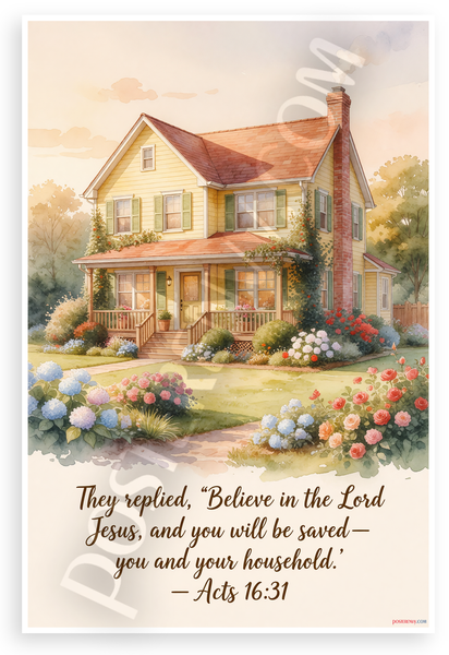 Acts 16:31 'Believe in the Lord Jesus, and You Will Be Saved' Inspirational 12x18 US Made Poster