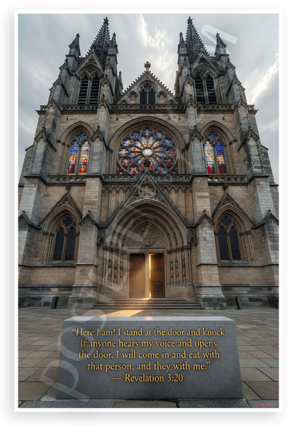 Revelation 3:20 'Here I Am I Stand at the Door and Knock' Inspirational 12x18 US Made Poster