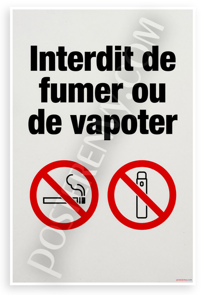 No Smoking No Vaping Interdit de Fumer Ou Vapoter Safety 12x18 US Made Poster