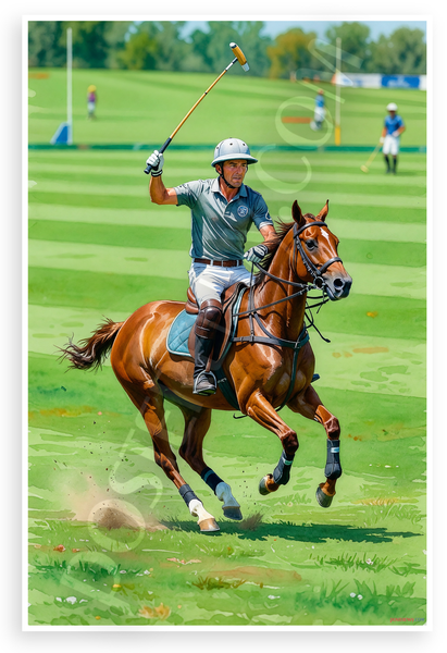 Nacho Figueras Polo Action Horseback Watercolor 12x18 US Made Poster