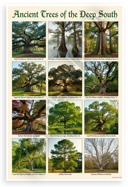 Ancient Trees of the Deep South Angel Oak Bald Cypress 12x18 US Made Poster