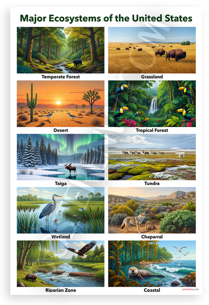 Major Ecosystems of the United States Educational 12x18 US Made Poster