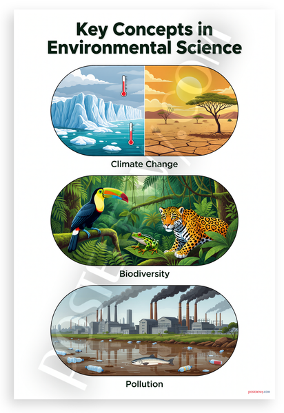 Key Concepts in Environmental Science Climate Change Biodiversity Pollution Educational 12x18 US Made Poster