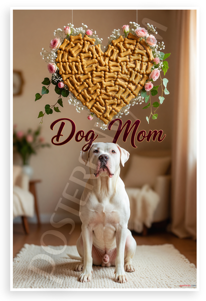 Dogo Argentino Dog Mom Bone Heart Floral Accents 12x18 US Made Poster