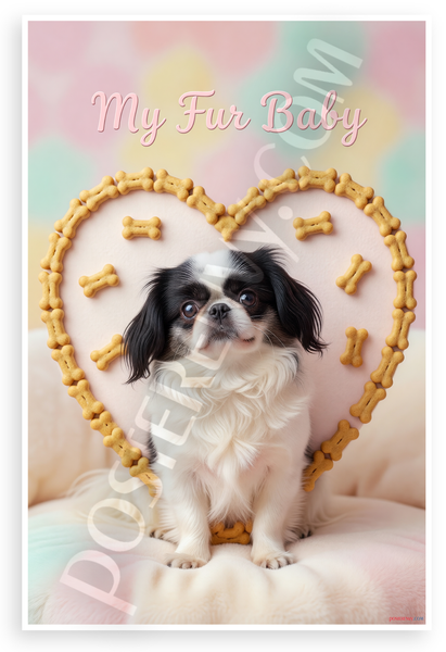 Japanese Chin My Fur Baby Dog Bone Heart Frame Pastel 12x18 US Made Poster