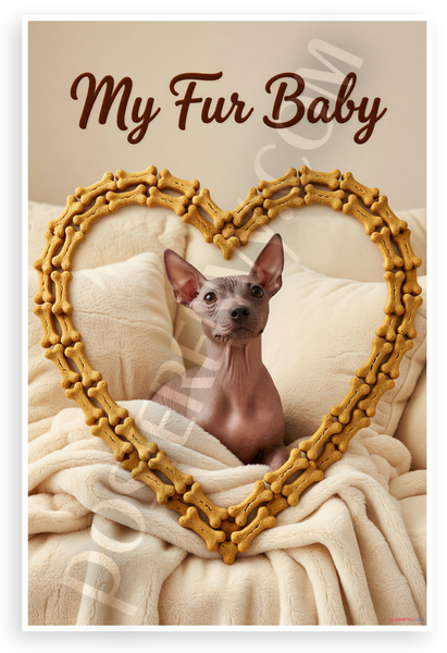 My Fur Baby American Hairless Terrier Dog Bone Heart Frame 12x18 US Made Poster