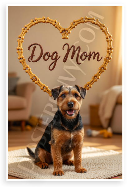 Dog Mom Welsh Terrier Heart Dog Bone Frame 12x18 US Made Poster