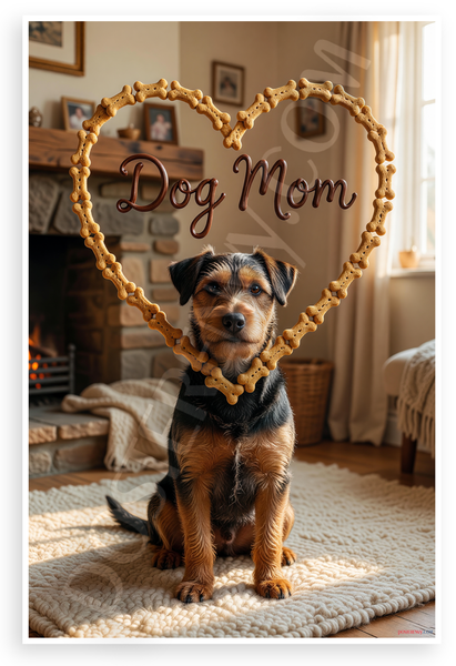 Dog Mom Welsh Terrier Heart Dog Bone Frame Cozy Room 12x18 US Made Poster