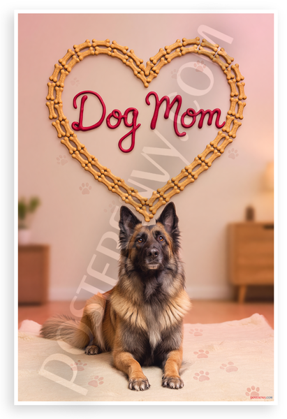 Dog Mom Belgian Tervuren Heart Dog Bone Frame 12x18 US Made Poster