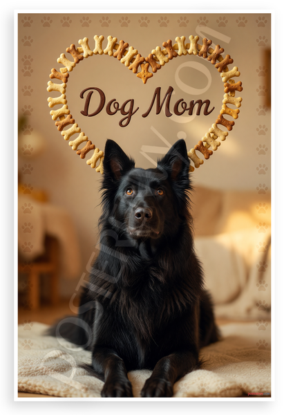 Dog Mom Belgian Sheepdog with Bone Treat Heart 12x18 US Made Poster