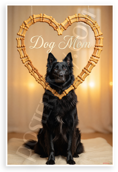 Dog Mom Belgian Sheepdog Bone Heart Frame 12x18 US Made Poster