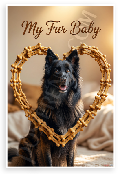 My Fur Baby Belgian Sheepdog Dog Bone Heart Frame 12x18 US Made Poster